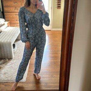 Carolina K Blue Floral Jumpsuit‎ Size XS- balloon sleeve- straight leg